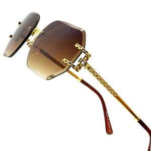 Sunglasses Women Fashion Brown Lens UV400 Octagon Trendy Shades Designer Eyewear